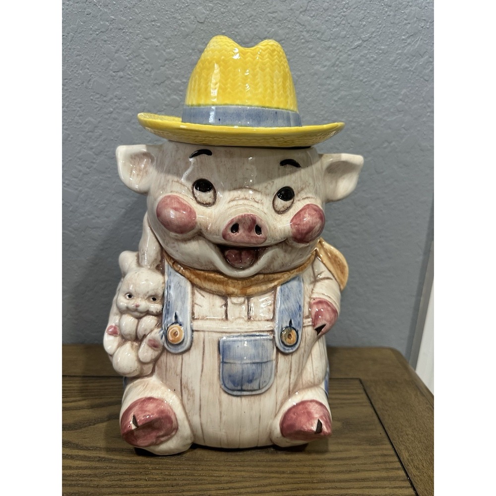 Vintage Treasure Craft Farmer Hog Pig Cookie Jar 12 in Made in USA 1960s